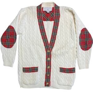 Adrienne Vittadini Sport Vintage Cream Cable Cardigan Sweater S